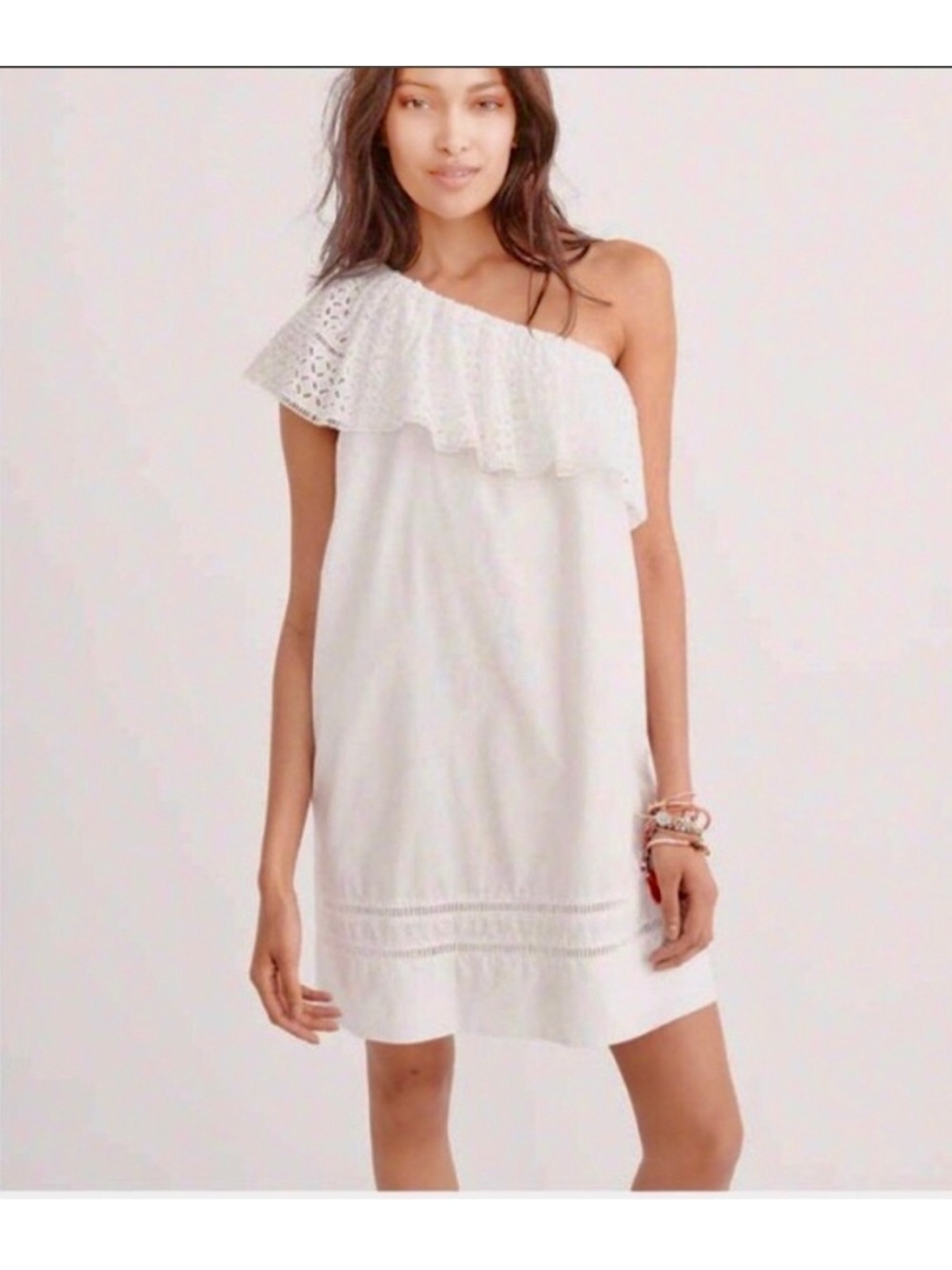 NWT Abercrombie & Fitch White One-Shoulder Eyelet Ruffle Dress